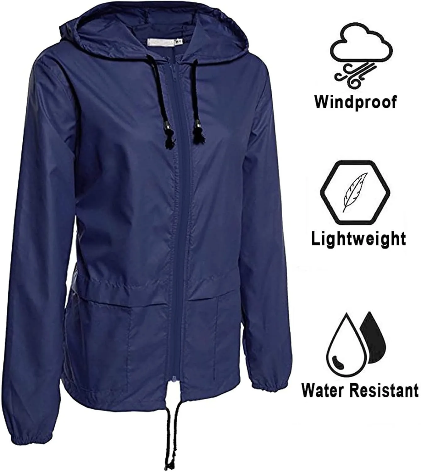 Cdiecer Raincoat Women Waterproof Rain Jacket Outdoor Hooded Windbreaker Lightweight Outdoor Active Hoodie with Pockets