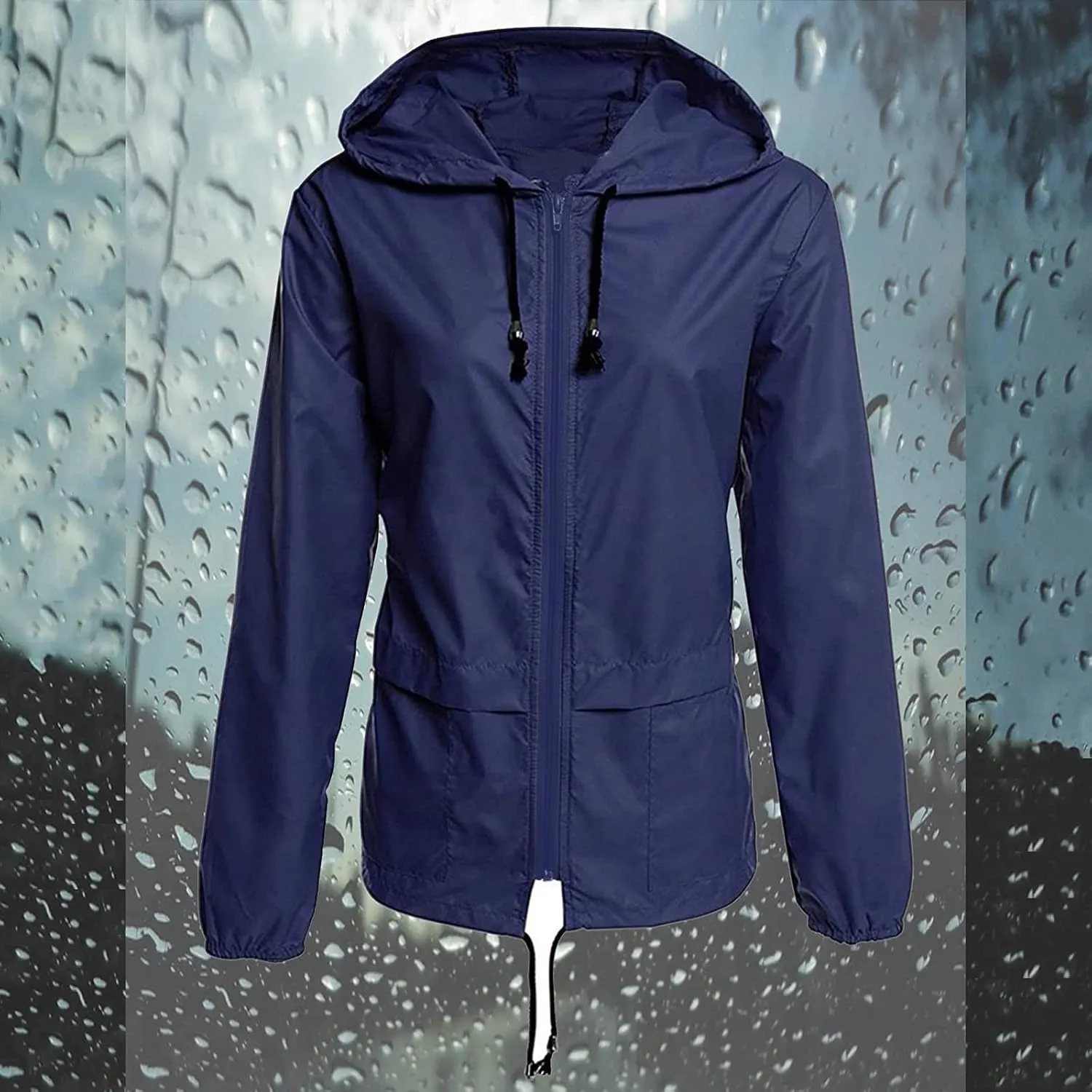 Cdiecer Raincoat Women Waterproof Rain Jacket Outdoor Hooded Windbreaker Lightweight Outdoor Active Hoodie with Pockets