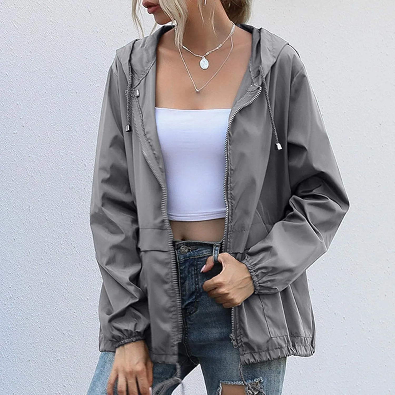 Cdiecer Women Rain Jackets Waterproof Windproof Jacket Lightweight Hooded Windbreaker Outdoor Casual Raincoat