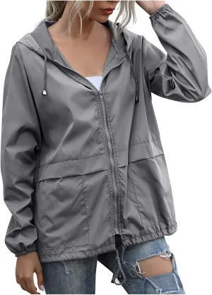 Cdiecer Women Rain Jackets Waterproof Windproof Jacket Lightweight Hooded Windbreaker Outdoor Casual Raincoat