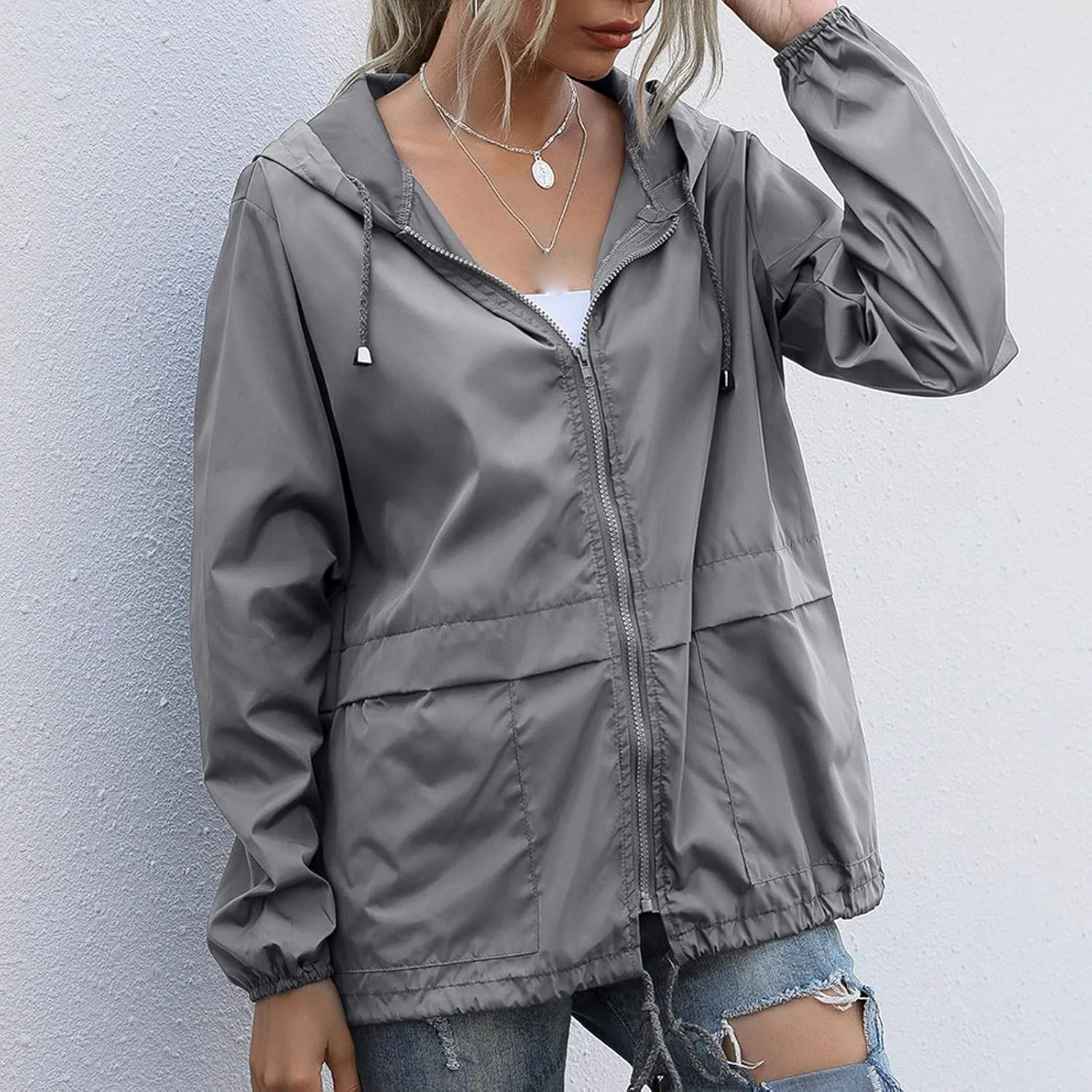 Cdiecer Women Rain Jackets Waterproof Windproof Jacket Lightweight Hooded Windbreaker Outdoor Casual Raincoat
