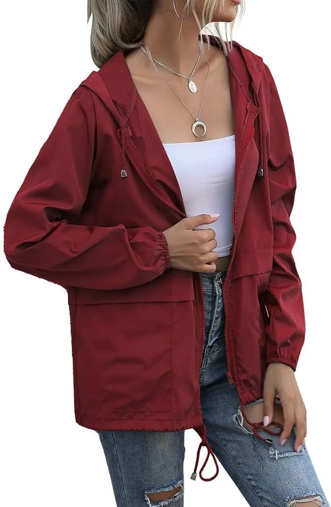 Cdiecer Women's Rain Jacket Plus Size Hooded Raincoat Waterproof Windbreaker Sunscreen Jacket Hiking Zipper Hoodie