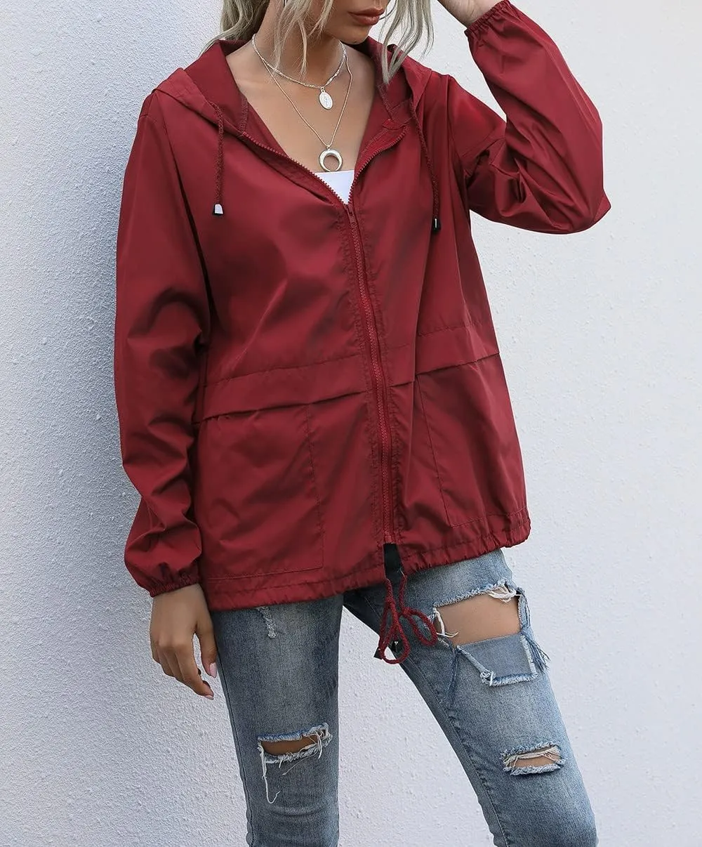 Cdiecer Women's Rain Jacket Plus Size Hooded Raincoat Waterproof Windbreaker Sunscreen Jacket Hiking Zipper Hoodie