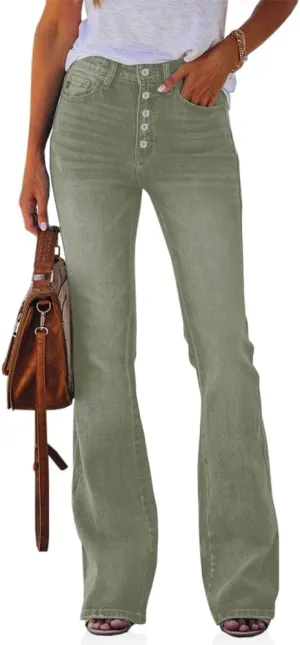 Cicy Bell Women's Stretch Flare Jeans High Waisted Bootcut Bell Bottom Button Fly Denim Pants