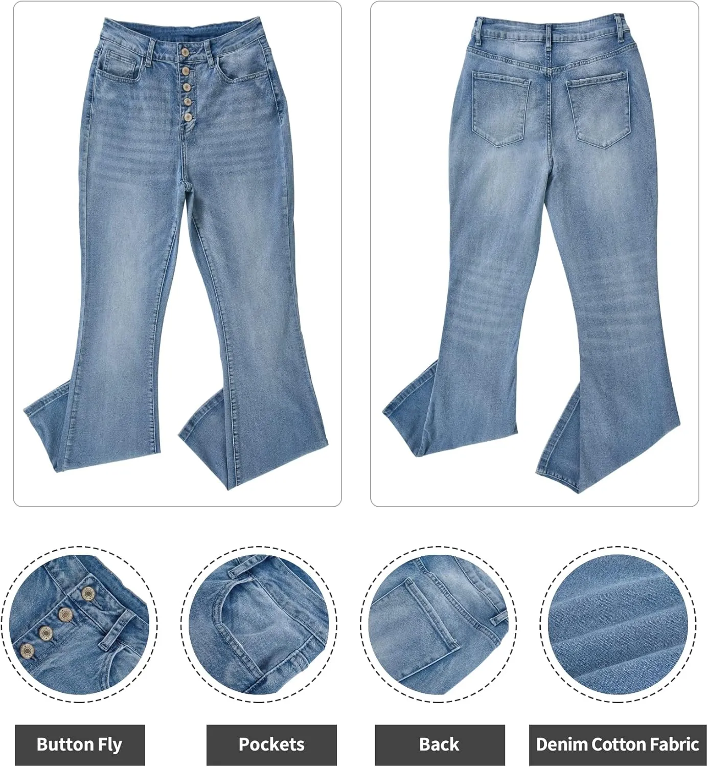 Cicy Bell Women's Stretch Flare Jeans High Waisted Bootcut Bell Bottom Button Fly Denim Pants