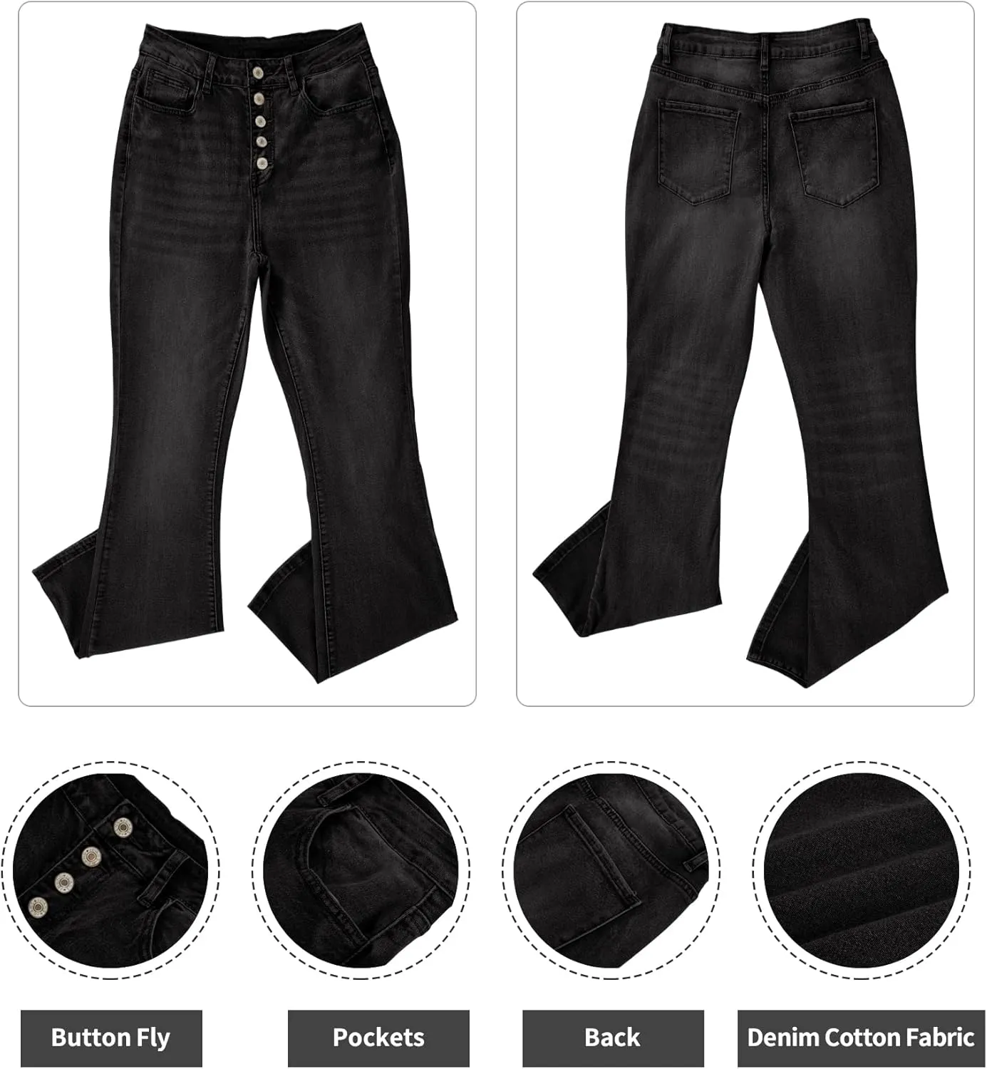Cicy Bell Women's Stretch Flare Jeans High Waisted Bootcut Bell Bottom Button Fly Denim Pants