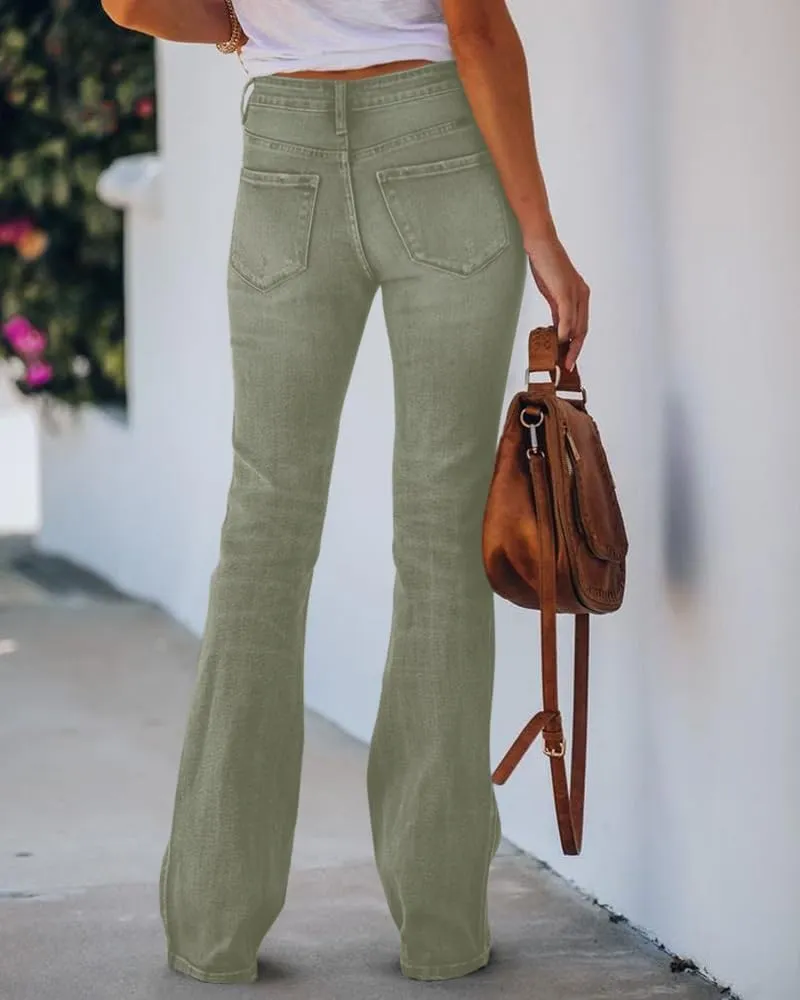 Cicy Bell Women's Stretch Flare Jeans High Waisted Bootcut Bell Bottom Button Fly Denim Pants