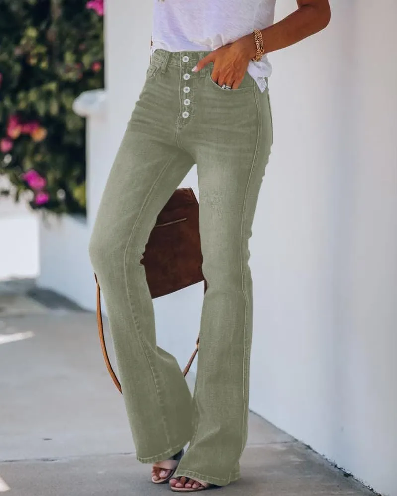 Cicy Bell Women's Stretch Flare Jeans High Waisted Bootcut Bell Bottom Button Fly Denim Pants