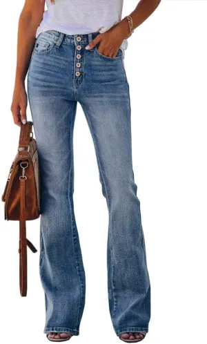 Cicy Bell Women's Stretch Flare Jeans High Waisted Bootcut Bell Bottom Button Fly Denim Pants