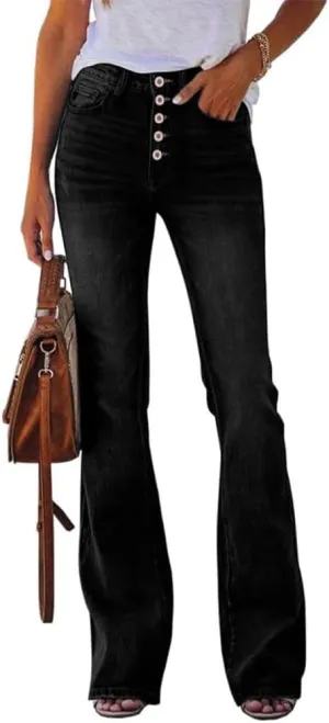 Cicy Bell Women's Stretch Flare Jeans High Waisted Bootcut Bell Bottom Button Fly Denim Pants
