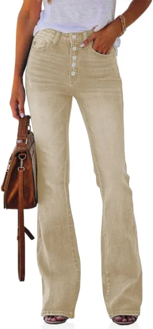 Cicy Bell Women's Stretch Flare Jeans High Waisted Bootcut Bell Bottom Button Fly Denim Pants