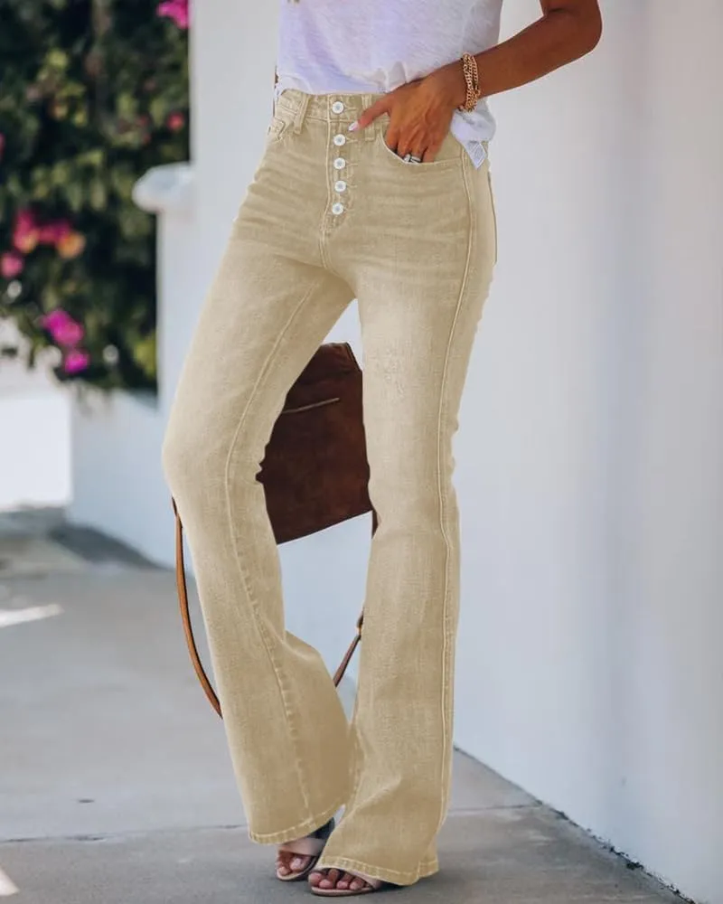 Cicy Bell Women's Stretch Flare Jeans High Waisted Bootcut Bell Bottom Button Fly Denim Pants