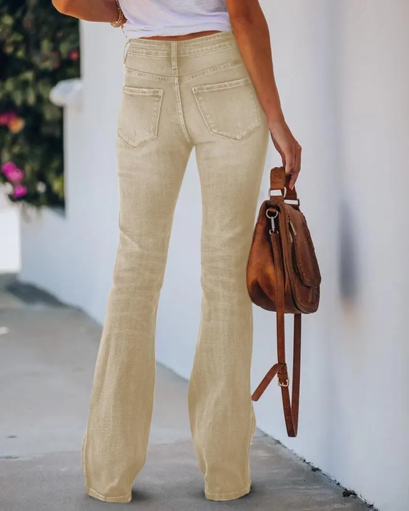 Cicy Bell Women's Stretch Flare Jeans High Waisted Bootcut Bell Bottom Button Fly Denim Pants
