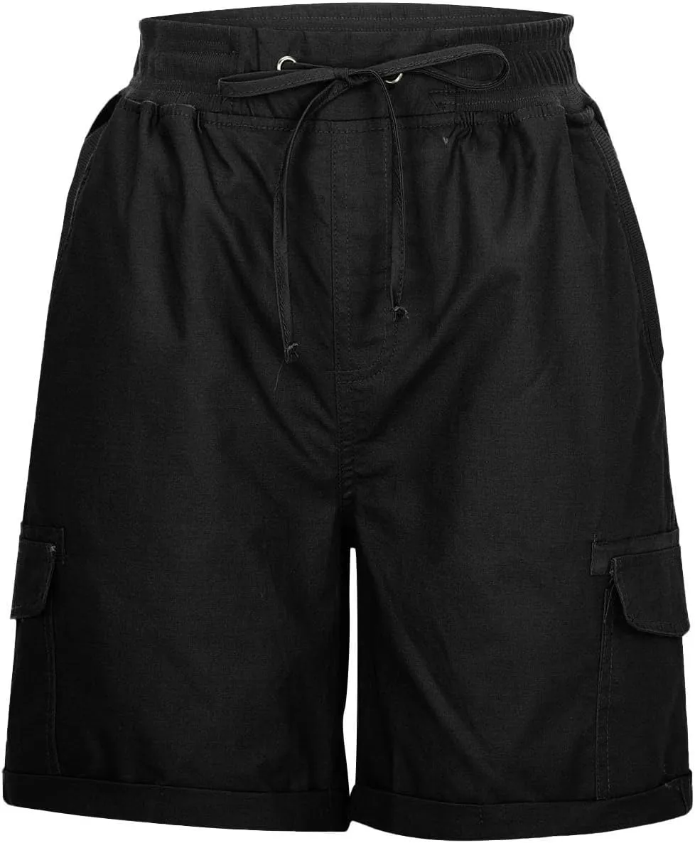 Cotton Linen Shorts for Men Solid Color Lightweight Cargo Elastic Waist Drawstring Beach Pants with Pockets
