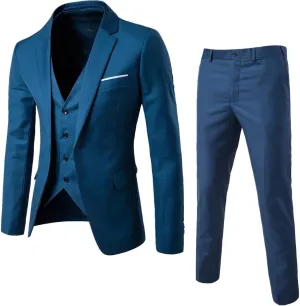 CRNTCEM Men's Slim Fit 3-Piece Blazer Suits One Button Solid Wedding Business Tuxedo Formal Jacket Vest Pants Dressy Suits