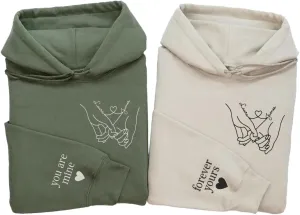 Custom Embroidered Couple Hoodies Holding Hands Sweatshirt Custom Gift for Him Her Personalized Couple Gift Sand