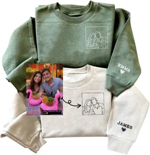 Custom Embroidered Hoodies Design Your Own, T-shirts Portrait From Photo, Cute Matching Couple Sweatshirt, Boyfriend Valentines Day Customized Gifts For Boyfriend, Men, Hoodie, Sweatshirt Christmas