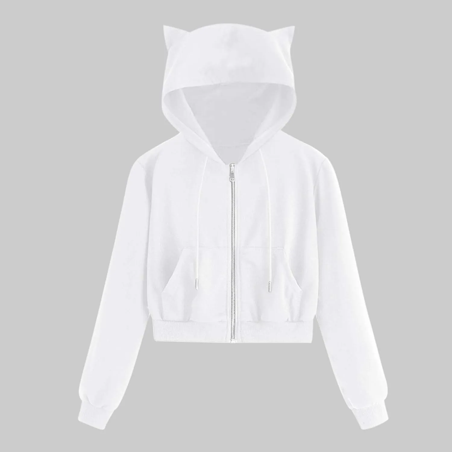 Cute Cat Ear Zip Up Hoodies for Women Teen Girls Y2K Long Sleeve Drawstring Hooded Sweatshirt Jackets with Pockets
