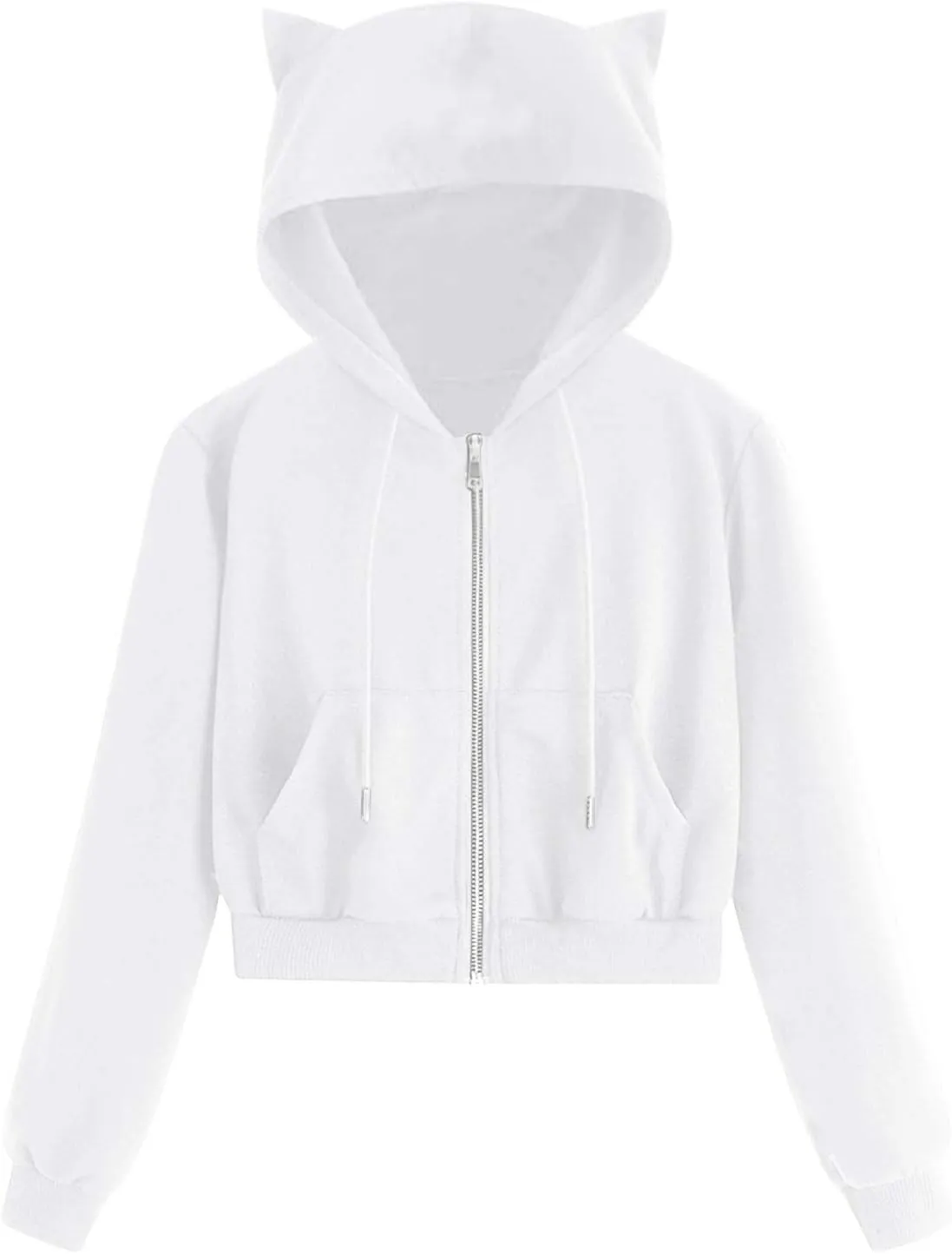 Cute Cat Ear Zip Up Hoodies for Women Teen Girls Y2K Long Sleeve Drawstring Hooded Sweatshirt Jackets with Pockets
