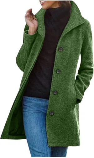 DDAPJ pyju Pea Coat for Women Winter Casual Thicken Wool Blend Lapel Jackets Elegant Single Breasted Overcoat with Pockets