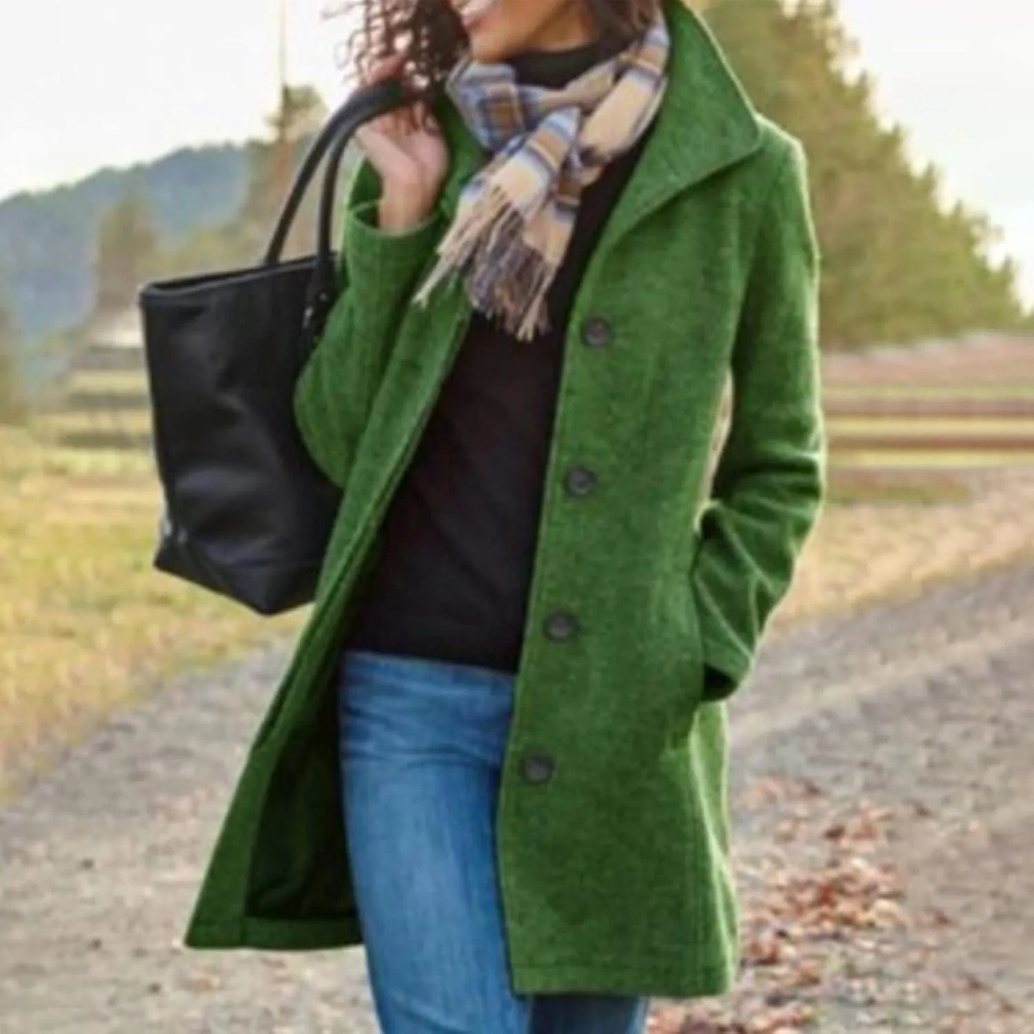 DDAPJ pyju Pea Coat for Women Winter Casual Thicken Wool Blend Lapel Jackets Elegant Single Breasted Overcoat with Pockets