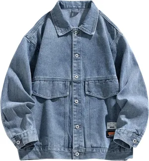 Denim Jacket for Men Jean Coat Long Sleeve Button Down Western Cowboy Cargo Trucker Jackets with Pockets