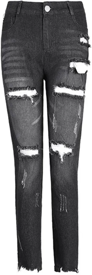 DGHM-JLMY Women's Ripped Skinny Jeans Frayed Raw Hem Distressed Denim Pants with Hole Stretch Destroyed High Waisted Jeans
