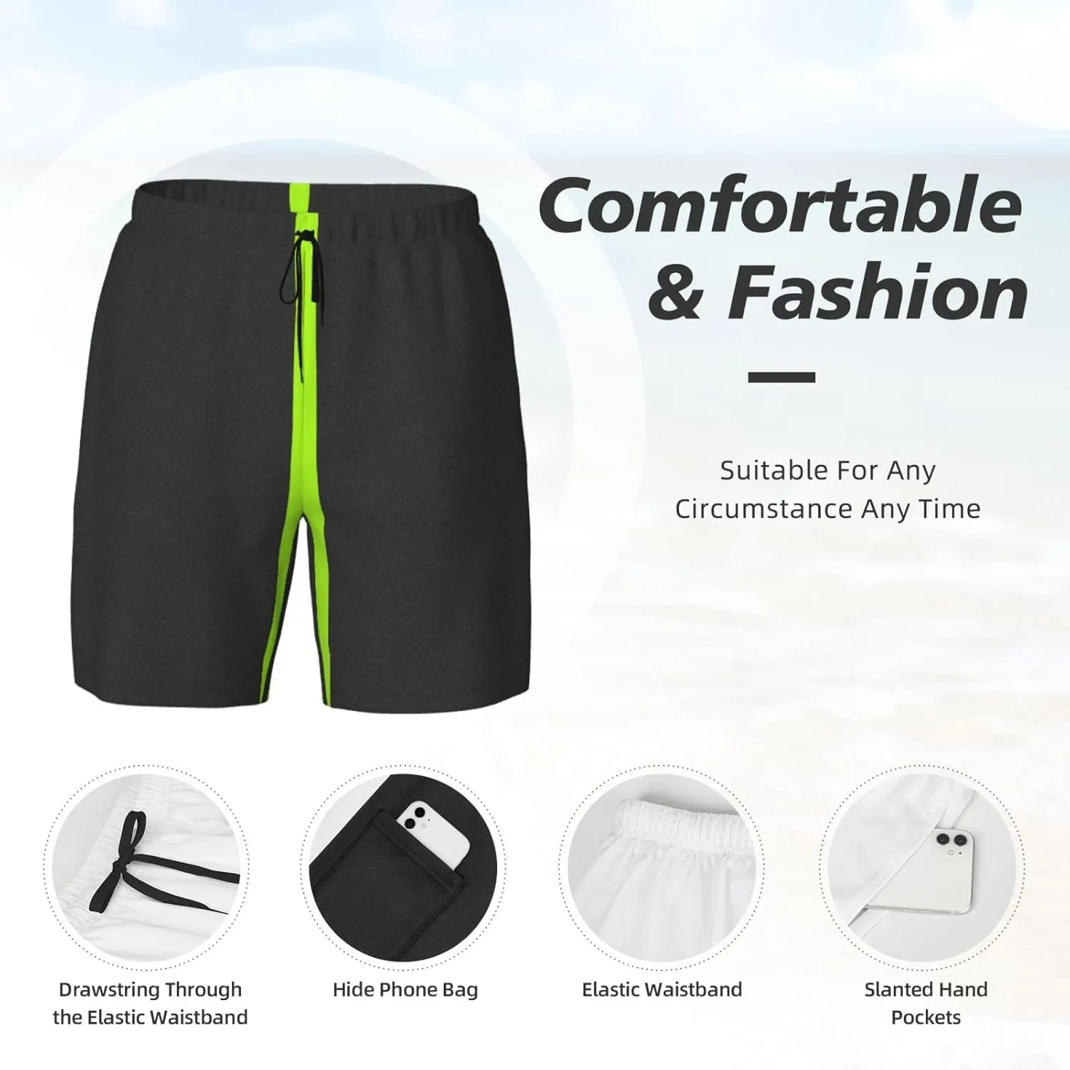 DKJlitter Men's 2 in 1 Swim Trunks, Fitness Running Shorts, Quick Dry Stretch Swim Shorts Beach Shorts for Summer