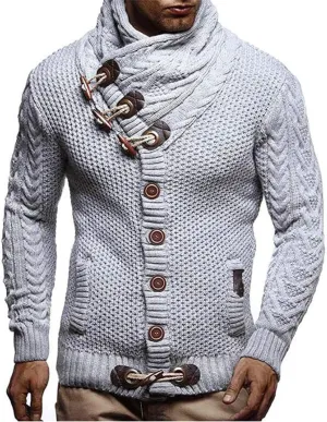 evzosrz Mens Knitted Turtleneck Jacket Turtleneck Cable Knit Button Down Fall Winter Pullover Casual Cardigan Sweater for Men