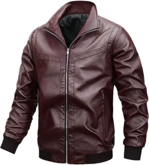 Fall Motorcycle Leather Jackets for Men Plus Size Zip Up Casual Moto Biker Coat Vintage Slim Fit Bomber Jacket