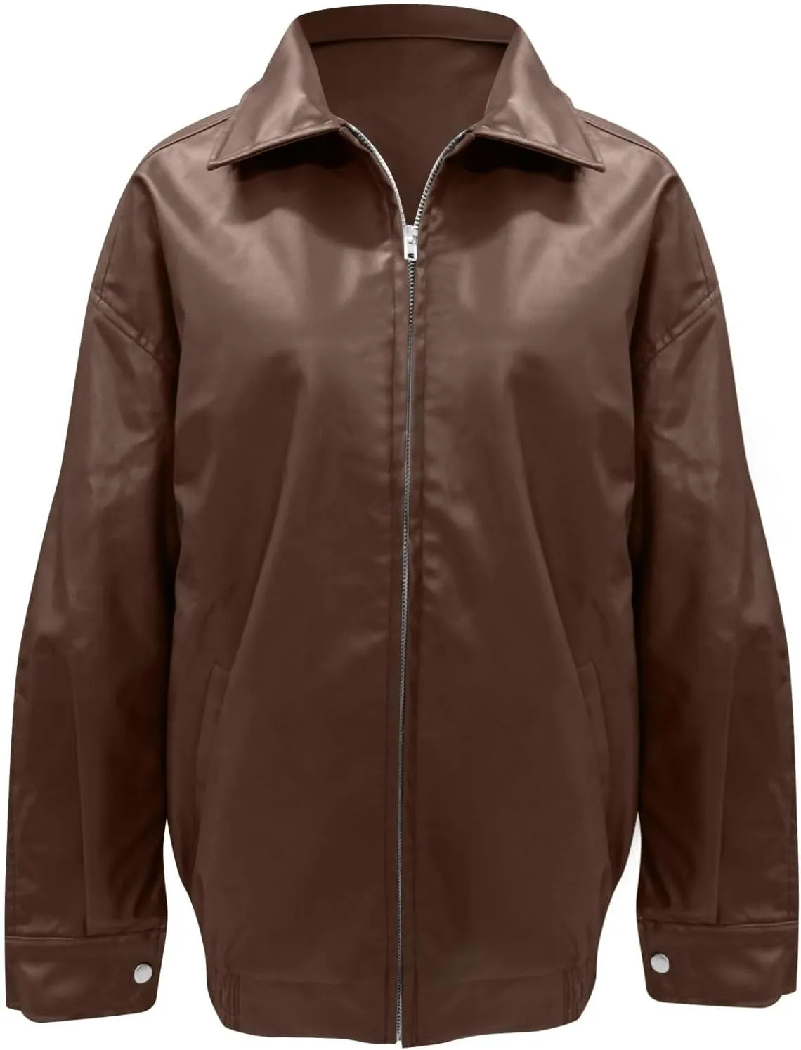 Faux Leather Jacket Women Oversized Zipper Casual Coats Trendy Motocycle Fall Jackets 2024 Trendy Clothes With Pockets