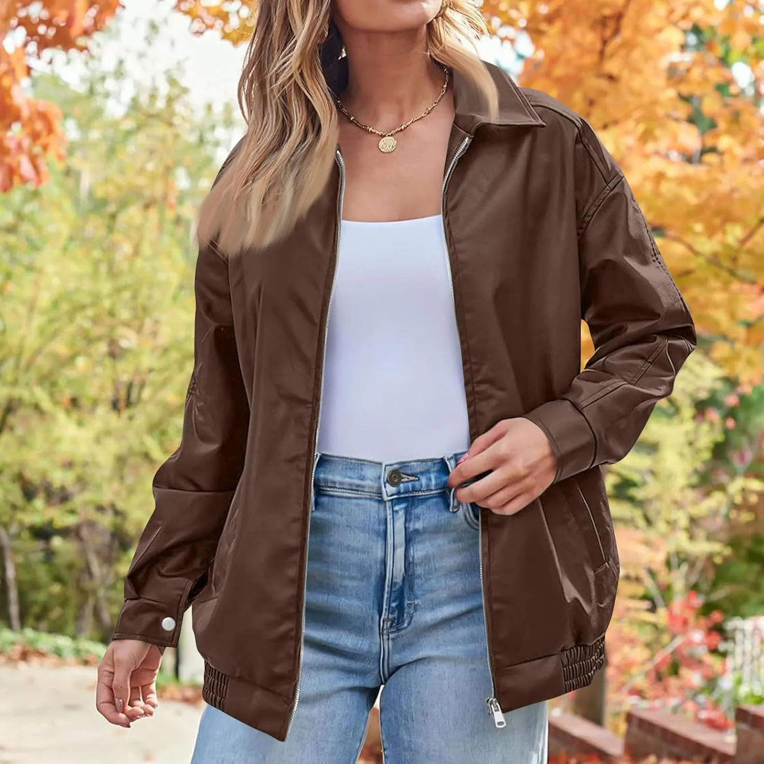 Faux Leather Jacket Women Oversized Zipper Casual Coats Trendy Motocycle Fall Jackets 2024 Trendy Clothes With Pockets