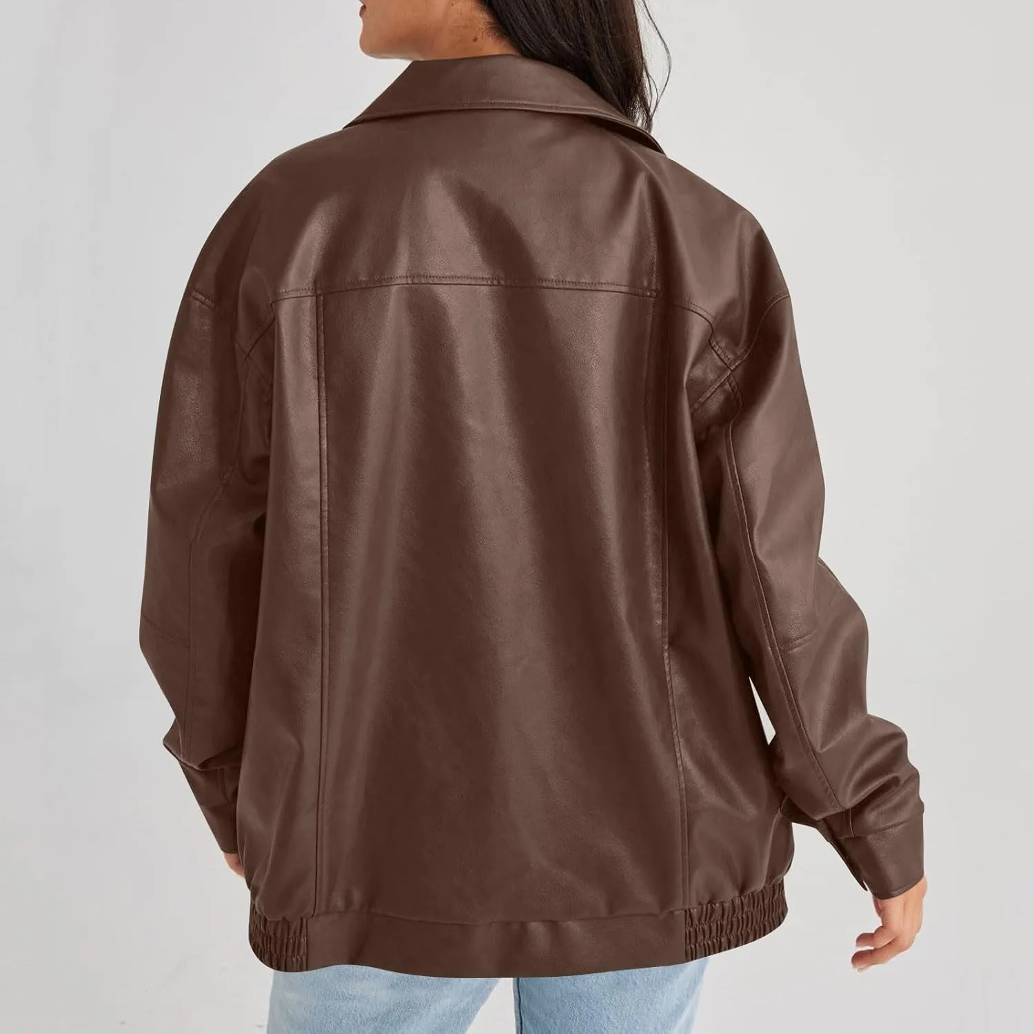 Faux Leather Jacket Women Oversized Zipper Casual Coats Trendy Motocycle Fall Jackets 2024 Trendy Clothes With Pockets
