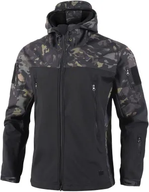 Finelylove Mens Hooded Tactical Jacket Fleece Lined Winter Coats Water Resistant Snow Ski Jacket Windbreaker with Pocket