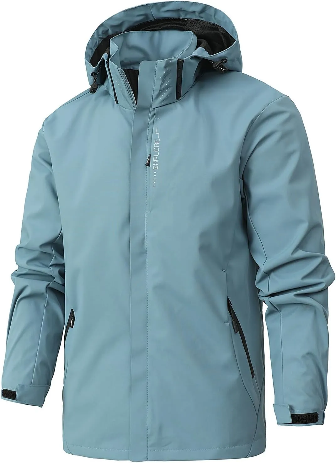 Finelylove Mens Lightweight Rain Jacket Breathable Soft Shell Jacket Waterproof Hooded Windbreaker Raincoat for Hiking