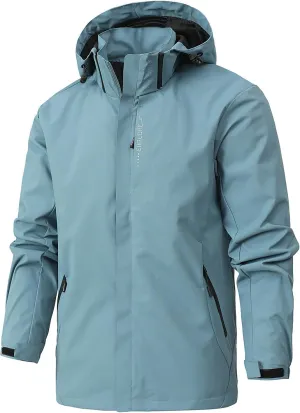 Finelylove Mens Lightweight Rain Jacket Breathable Soft Shell Jacket Waterproof Hooded Windbreaker Raincoat for Hiking