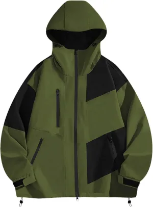 Finelylove Men's Rain Jacket Waterproof Gore Tex Hooded Hiking Windbreaker Outdoor Performance Softshell Jacket