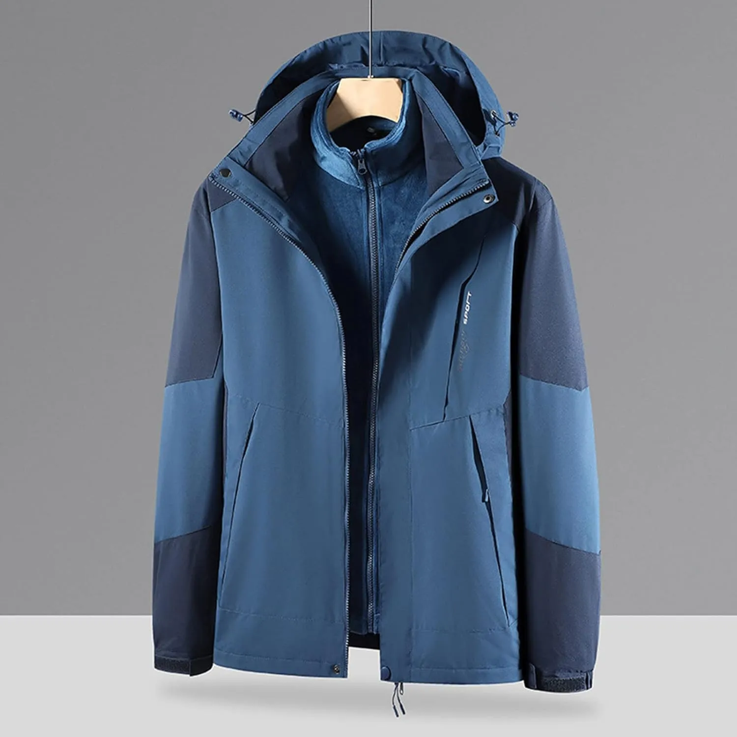 Finelylove Men's Waterproof 3 in 1 Ski Jacket Warm Fleece Lined Winter Snow Coat Windproof Hooded Raincoat Heavyweight