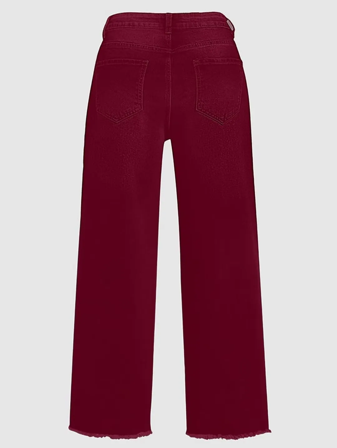 Flamingals Straight Wide Leg Jeans for Women Mid Waisted Casual Raw Hem Denim Capris Pants with Pockets