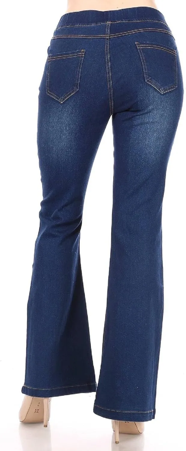 Flare Jeans for Women Ladies Elastic Pull-On Skinny Flared Bootcut Denim Jeggings