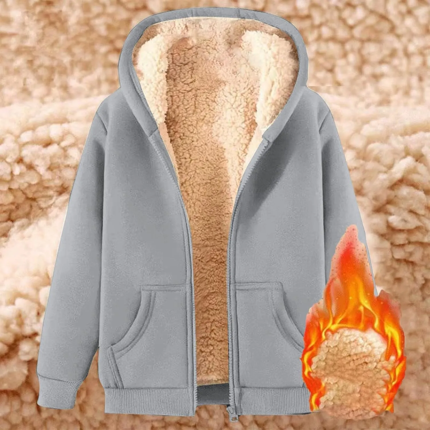 Fleece Hoodie for Men Full Zip Sherpa Lined Sweatshirt Winter Warm Hooded Coat Solid Thermal Coats Work Wear for Men