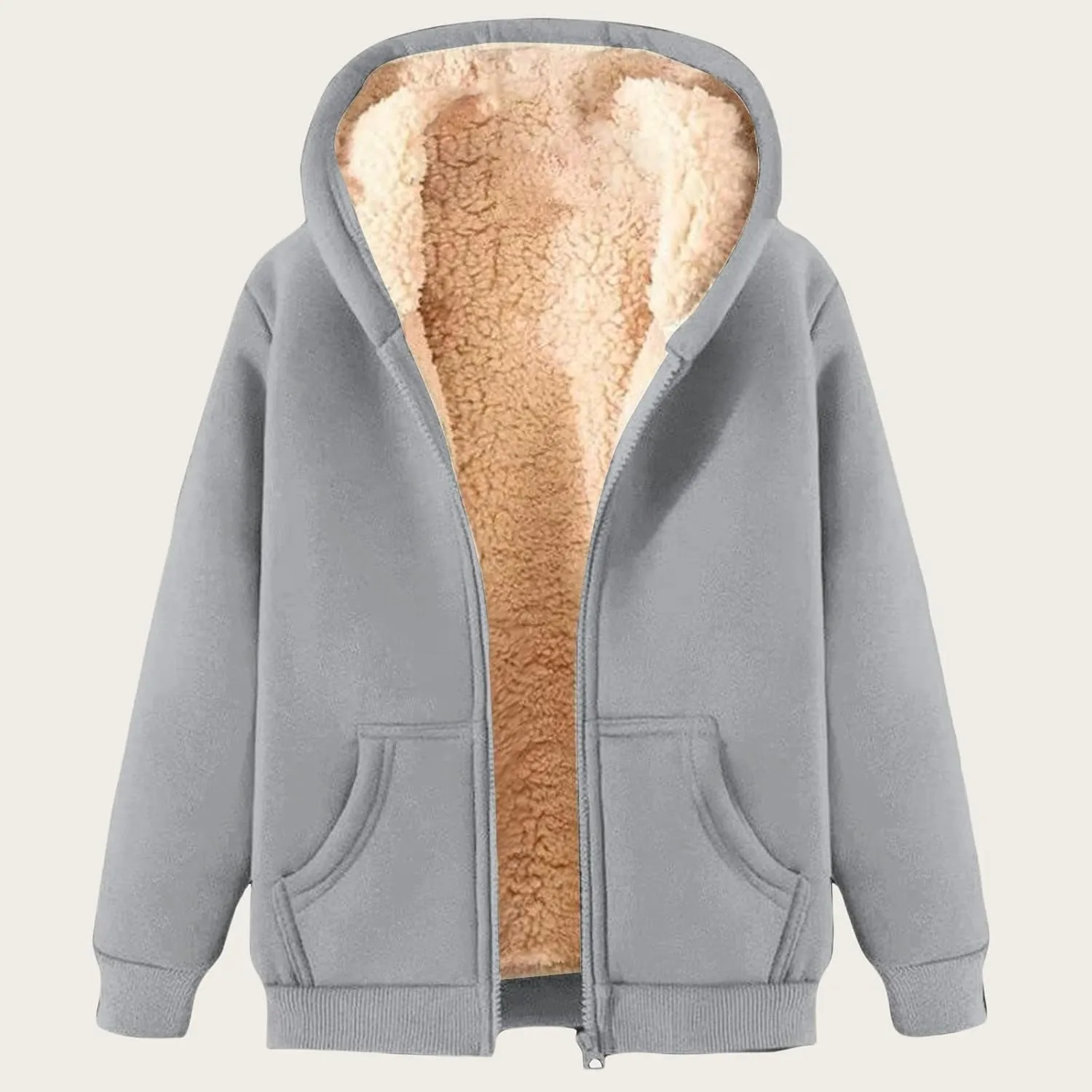 Fleece Hoodie for Men Full Zip Sherpa Lined Sweatshirt Winter Warm Hooded Coat Solid Thermal Coats Work Wear for Men