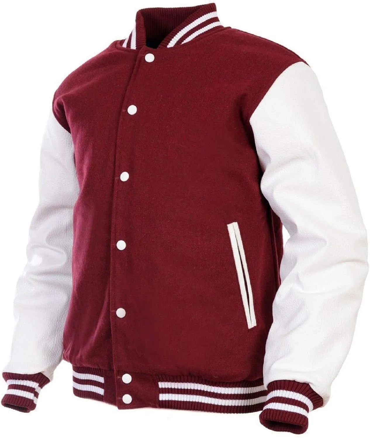 GENZ FASHION Women Varsity Jacket Genuine Leather Sleeve and Wool Blend Letterman Ladies Girls College Varsity Jackets (Maroon/white, XX-Large)