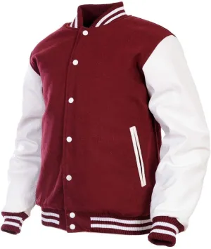 GENZ FASHION Women Varsity Jacket Genuine Leather Sleeve and Wool Blend Letterman Ladies Girls College Varsity Jackets (Maroon/white, XX-Large)