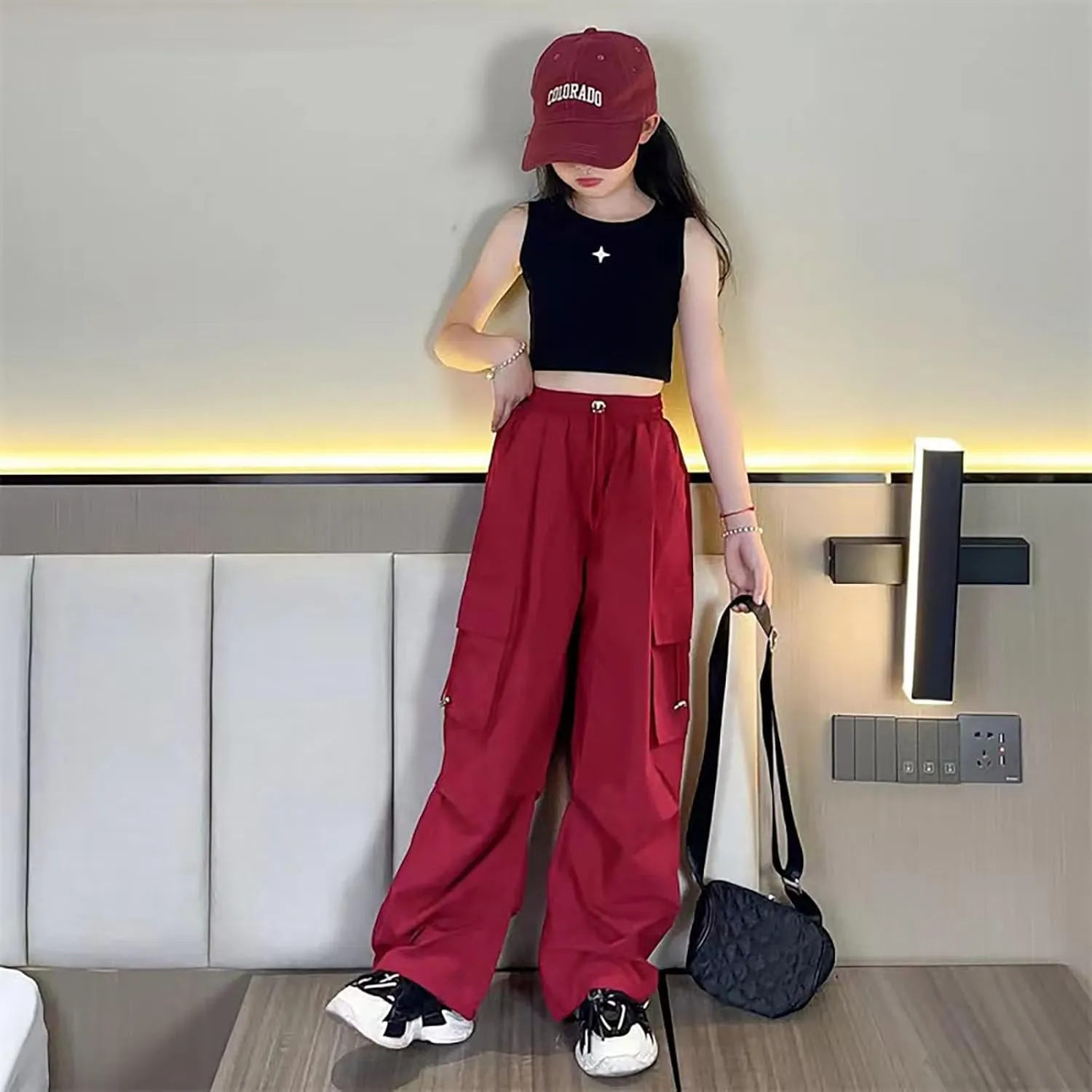 Girls Baggy Jeans Trendy Y2K Streetwear Camouflage Denim Cargo Pants Elastic High Waist Wide Leg Clothes Multi Pocket
