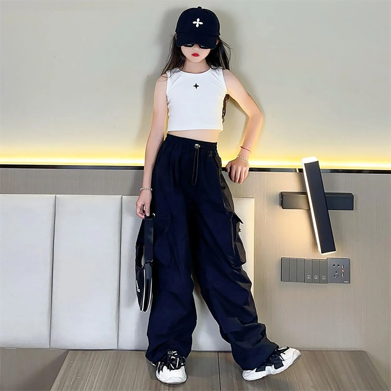 Girls Baggy Jeans Trendy Y2K Streetwear Camouflage Denim Cargo Pants Elastic High Waist Wide Leg Clothes Multi Pocket
