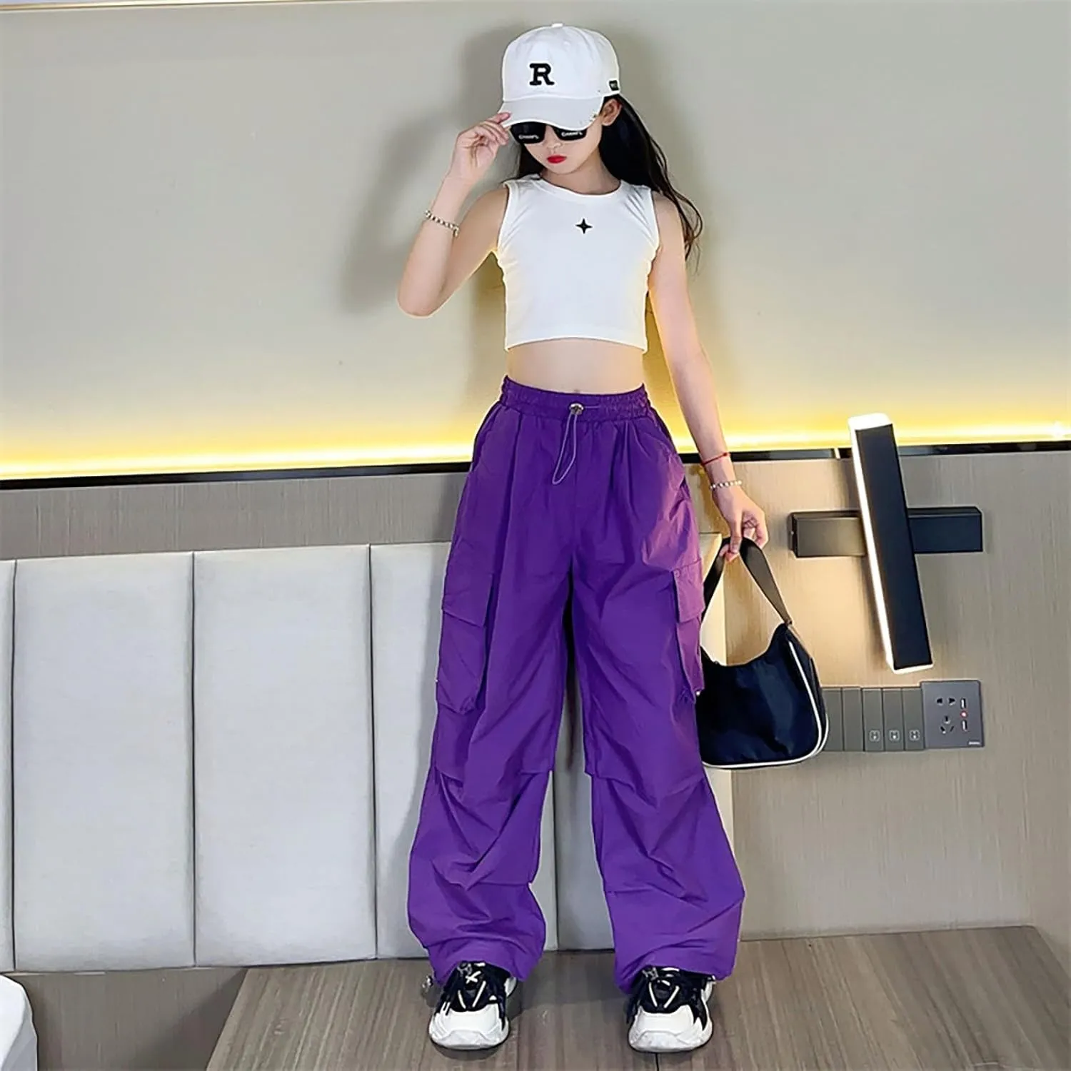 Girls Baggy Jeans Trendy Y2K Streetwear Camouflage Denim Cargo Pants Elastic High Waist Wide Leg Clothes Multi Pocket