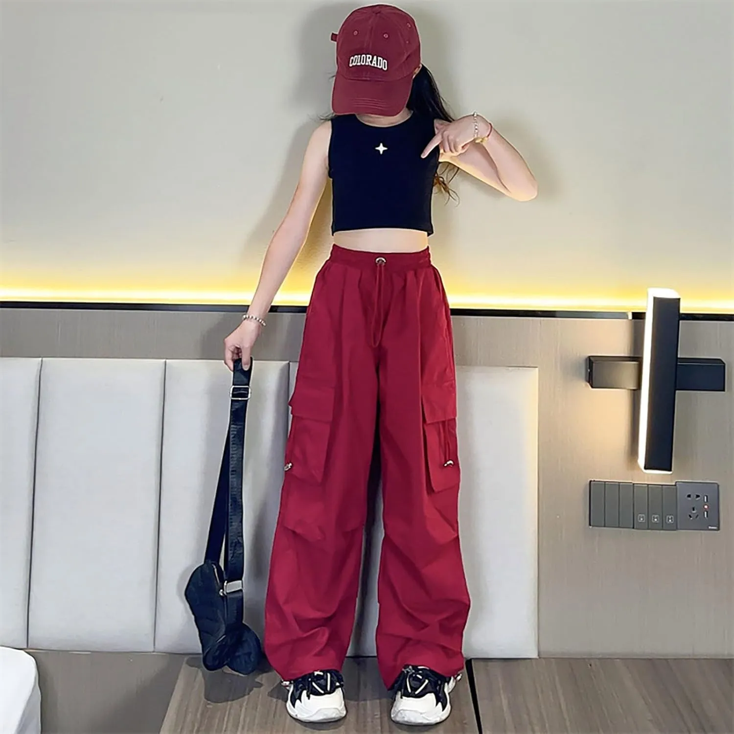 Girls Baggy Jeans Trendy Y2K Streetwear Camouflage Denim Cargo Pants Elastic High Waist Wide Leg Clothes Multi Pocket