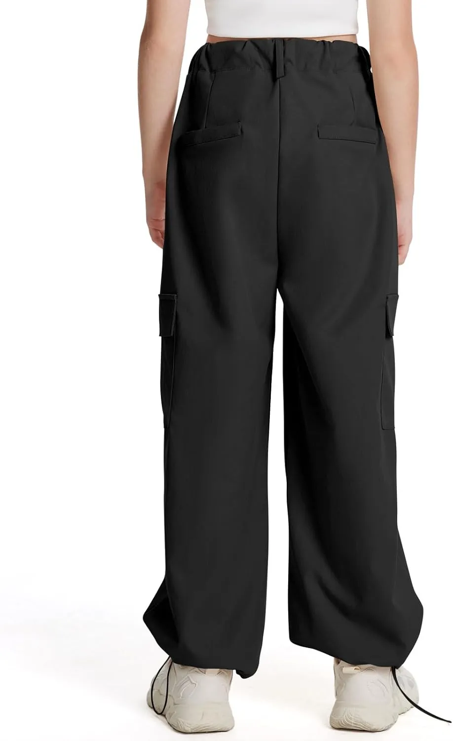 Girls Cargo Parachute Pants Y2K Kids Pants with Pockets Trendy Jogger Trousers 5-14 Years