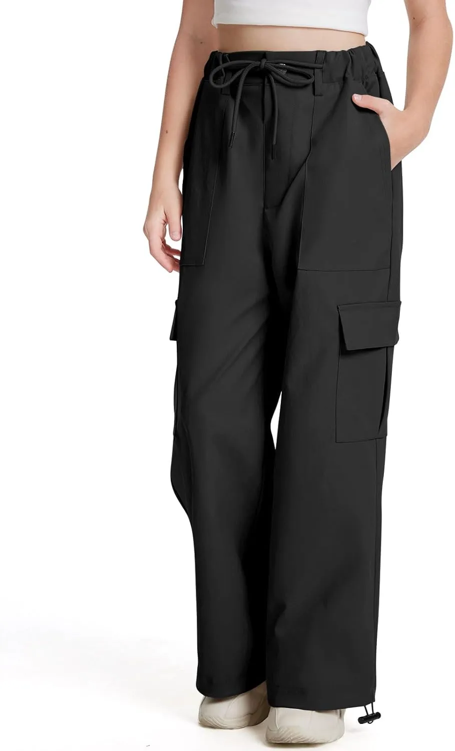 Girls Cargo Parachute Pants Y2K Kids Pants with Pockets Trendy Jogger Trousers 5-14 Years